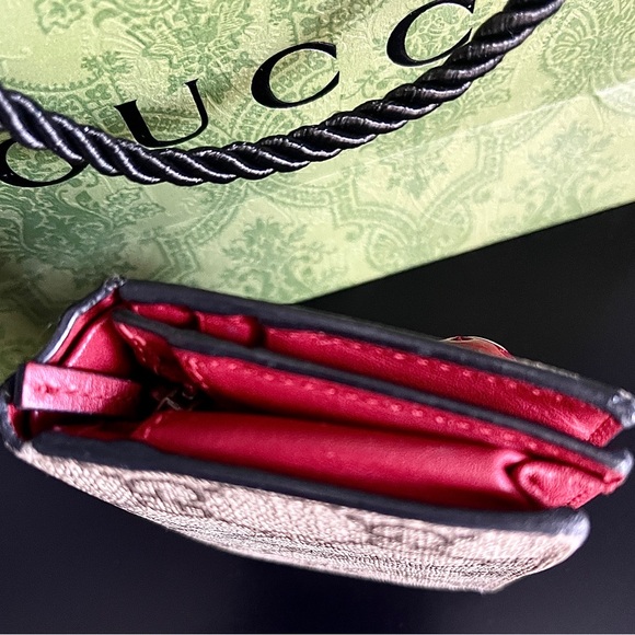 Gucci EUC Cherries GG Supreme Compact Bifold Wallet has ALL rhinestones - Picture 8 of 16